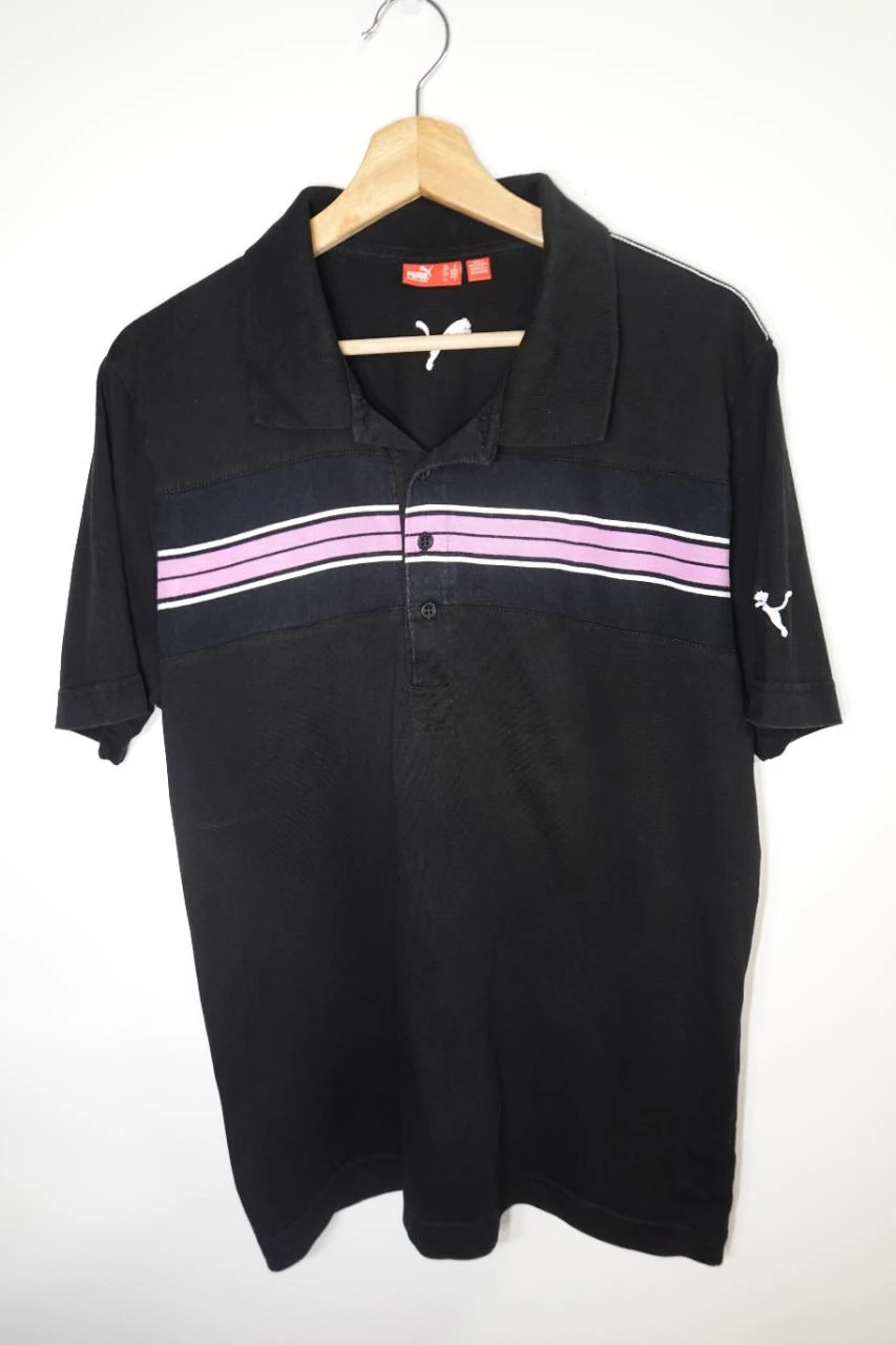 Polo Puma negro de hombre con franjas retro talla L